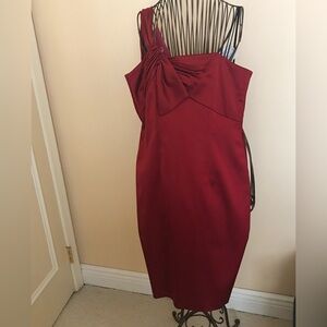 David Meister One Shoulder Red Cocktail Dress
